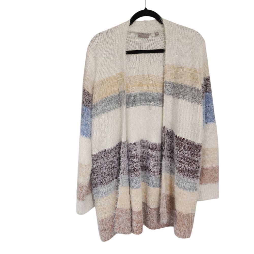 Evolution By Cyrus Cardigan Sweater XL Multicolor Striped Soft Cozy Teacher